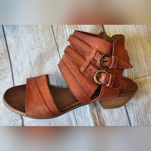 Miz Mooz Size 39 Cyrus Sandals Leather Wedge Heel Zipper Boho Burnt Orange Brown - Picture 4 of 12